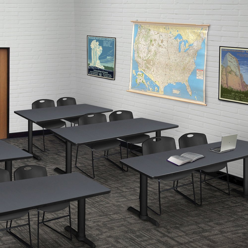 66 x 24 in. T-Base Training Seminar Table- Grey & 2 Zeng Stack Chairs- Black. Picture 8