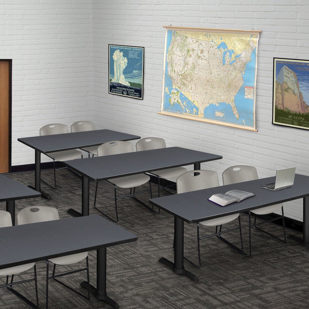 66 x 24 in. T-Base Training Seminar Table- Grey & 2 Zeng Stack Chairs- Grey. Picture 8