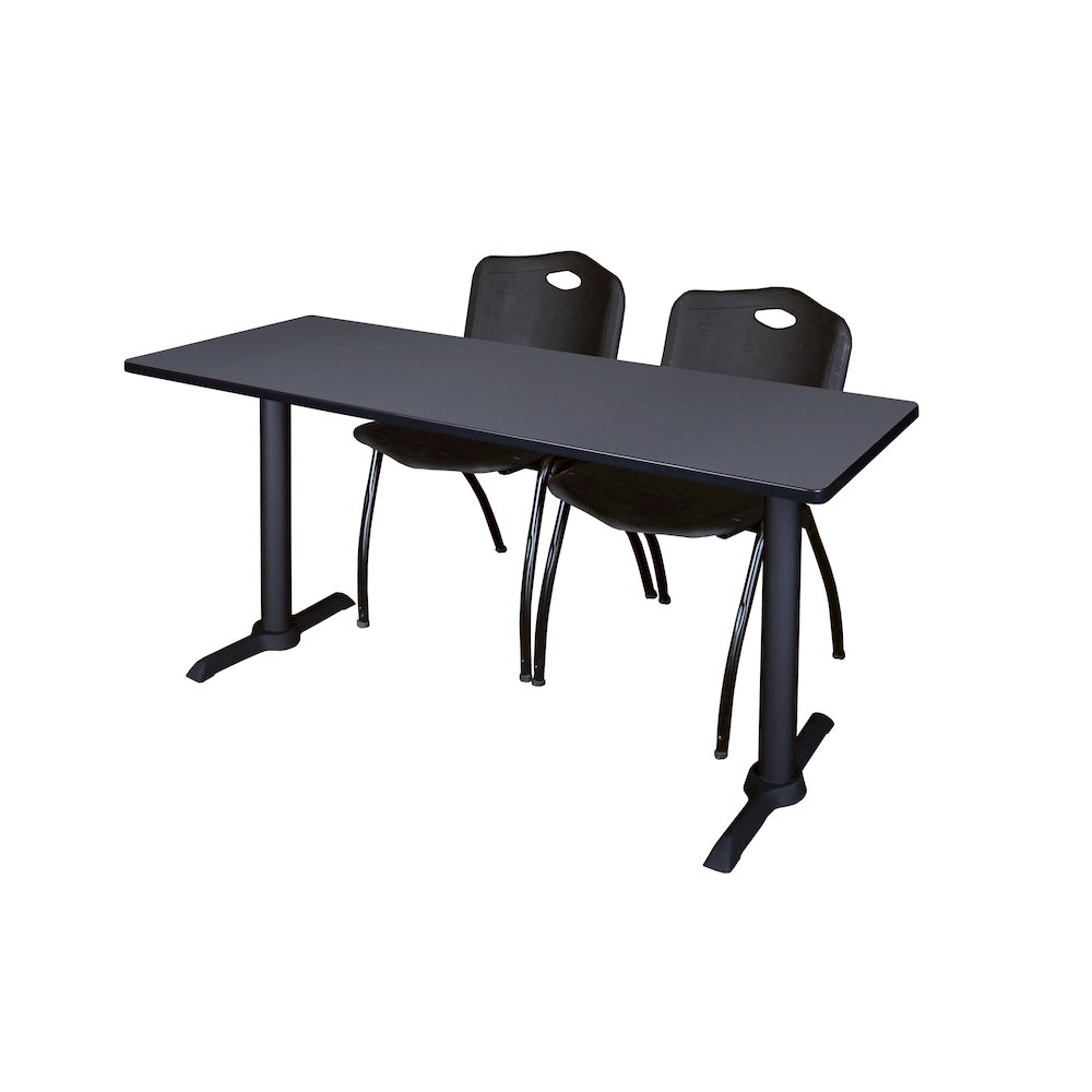 66 x 24 in. T-Base Training Seminar Table- Grey & 2 M Stack Chairs- Black. Picture 1
