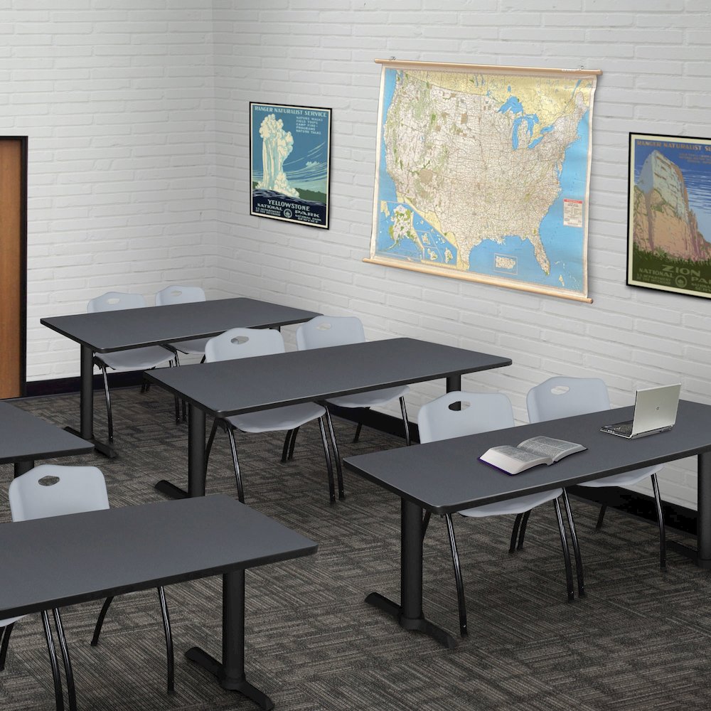 66 x 24 in. T-Base Training Seminar Table- Grey, 2 M Stack Chairs- Grey. Picture 8