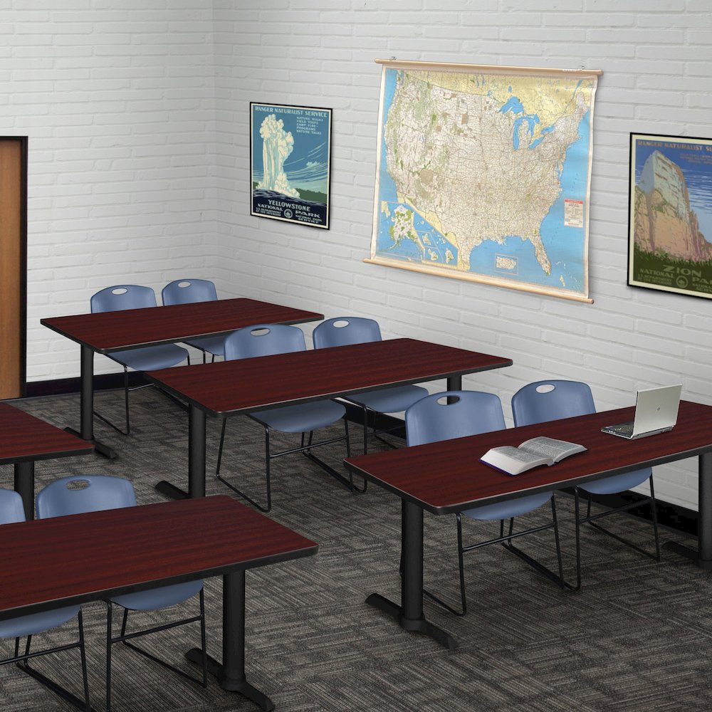 66 x 24 in. T-Base Training Seminar Table- Mahogany & 2 Zeng Stack Chairs- Blue. Picture 8