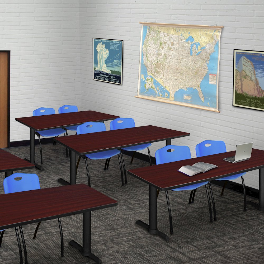 66 x 24 in. T-Base Training Seminar Table- Mahogany, 2 M Stack Chairs- Blue. Picture 8