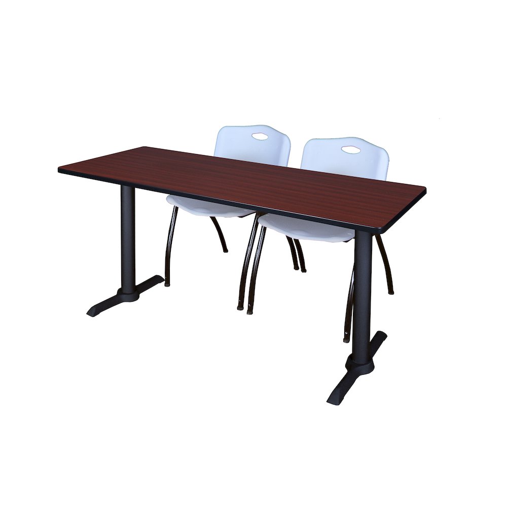 66 x 24 in. T-Base Training Seminar Table- Mahogany & 2 M Stack Chairs- Grey. Picture 1