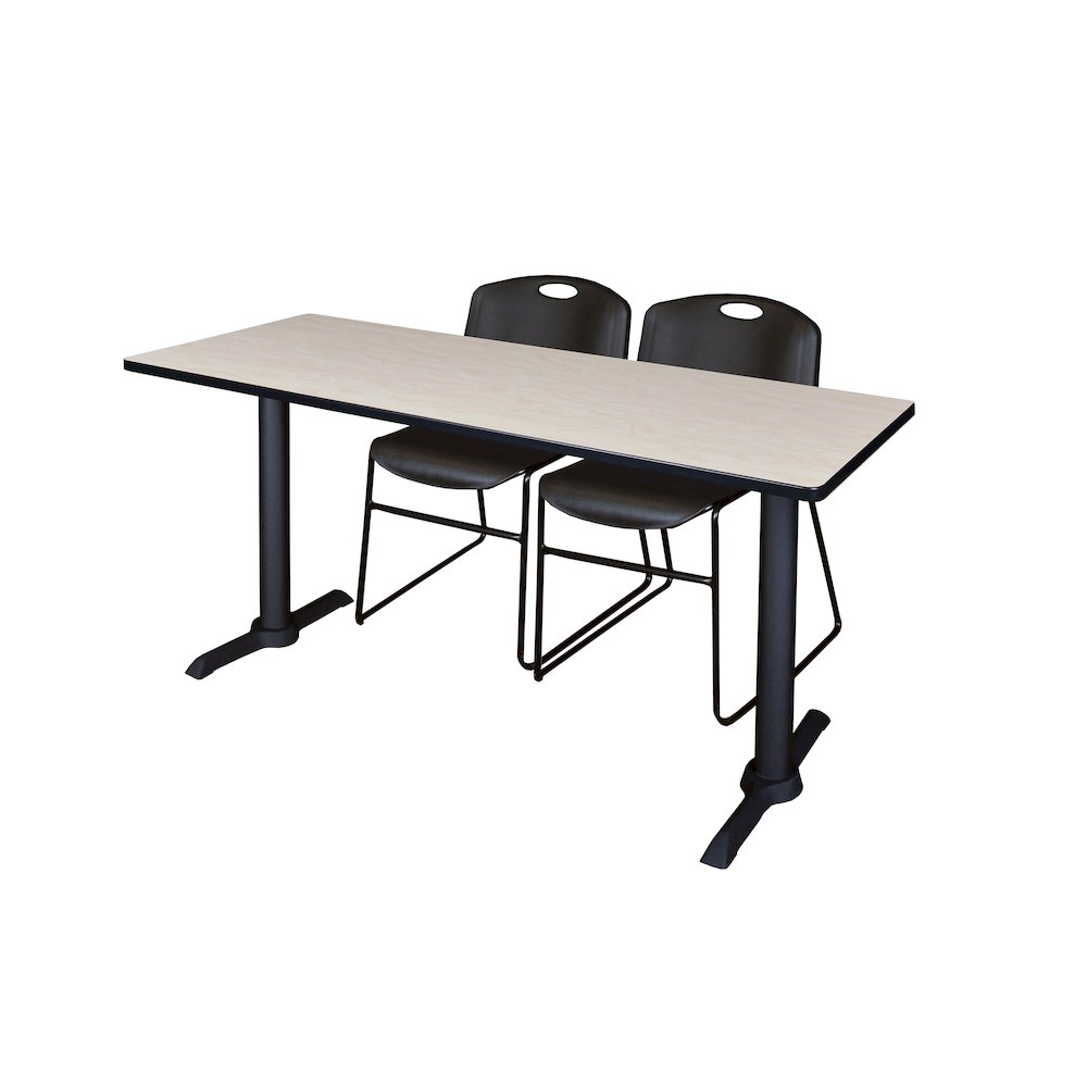 66 x 24 in. T-Base Training Seminar Table- Maple & 2 Zeng Stack Chairs- Black. Picture 1