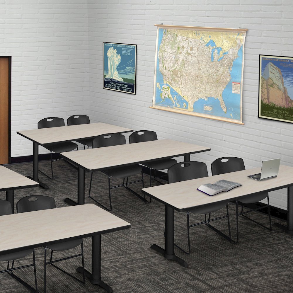 66 x 24 in. T-Base Training Seminar Table- Maple & 2 Zeng Stack Chairs- Black. Picture 8