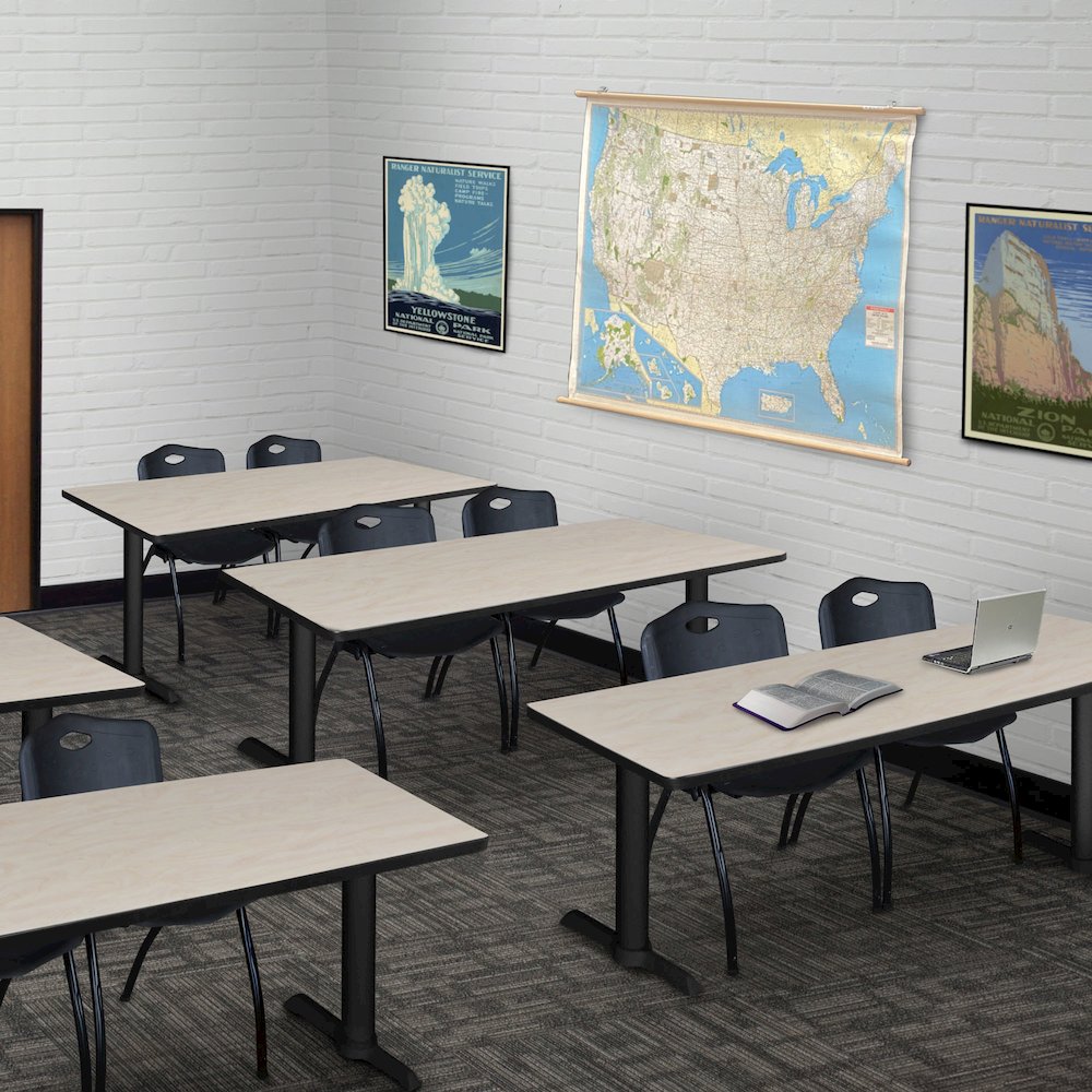 66 x 24 in. T-Base Training Seminar Table- Maple, 2 M Stack Chairs- Black. Picture 8