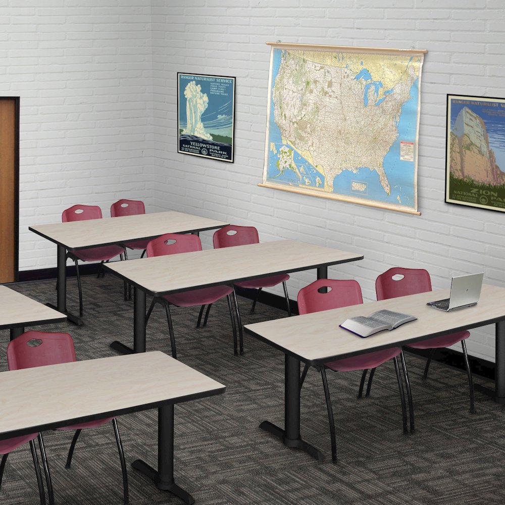66 x 24 in. T-Base Training Seminar Table- Maple, 2 M Stack Chairs- Burgundy. Picture 8