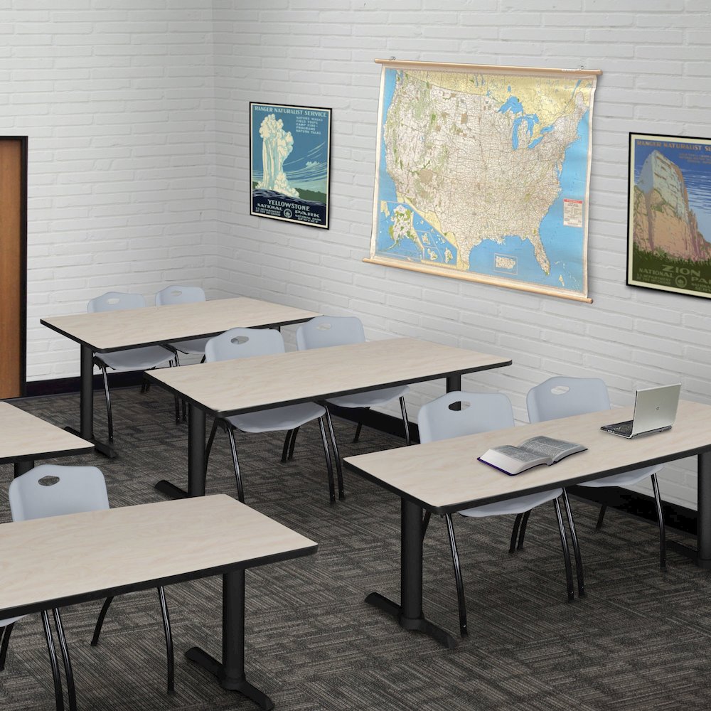 66 x 24 in. T-Base Training Seminar Table- Maple, 2 M Stack Chairs- Grey. Picture 8