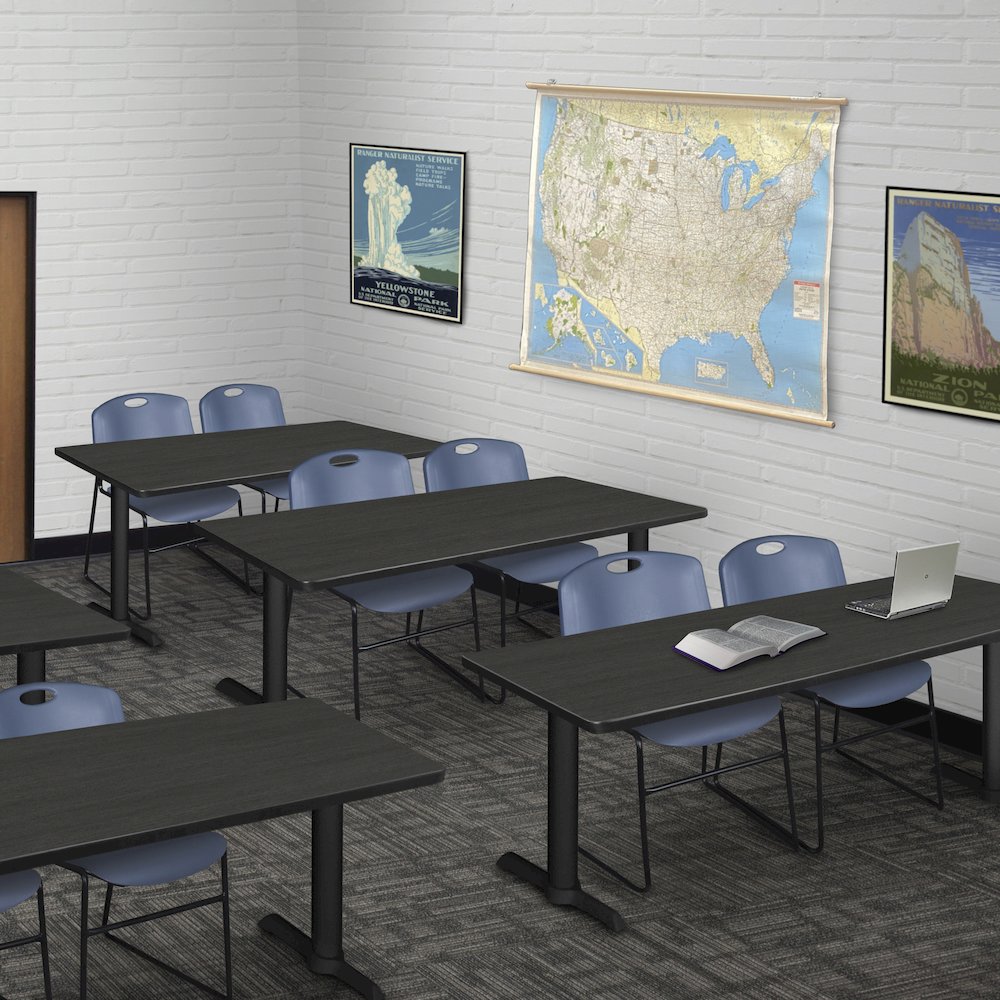 72 x 24 in. T-Base Training Seminar Table- Grey & 2 Zeng Stack Chairs- Blue. Picture 8