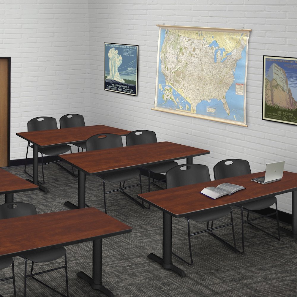 72 x 24 in. T-Base Training Seminar Table- Cherry & 2 Zeng Stack Chairs- Black. Picture 8