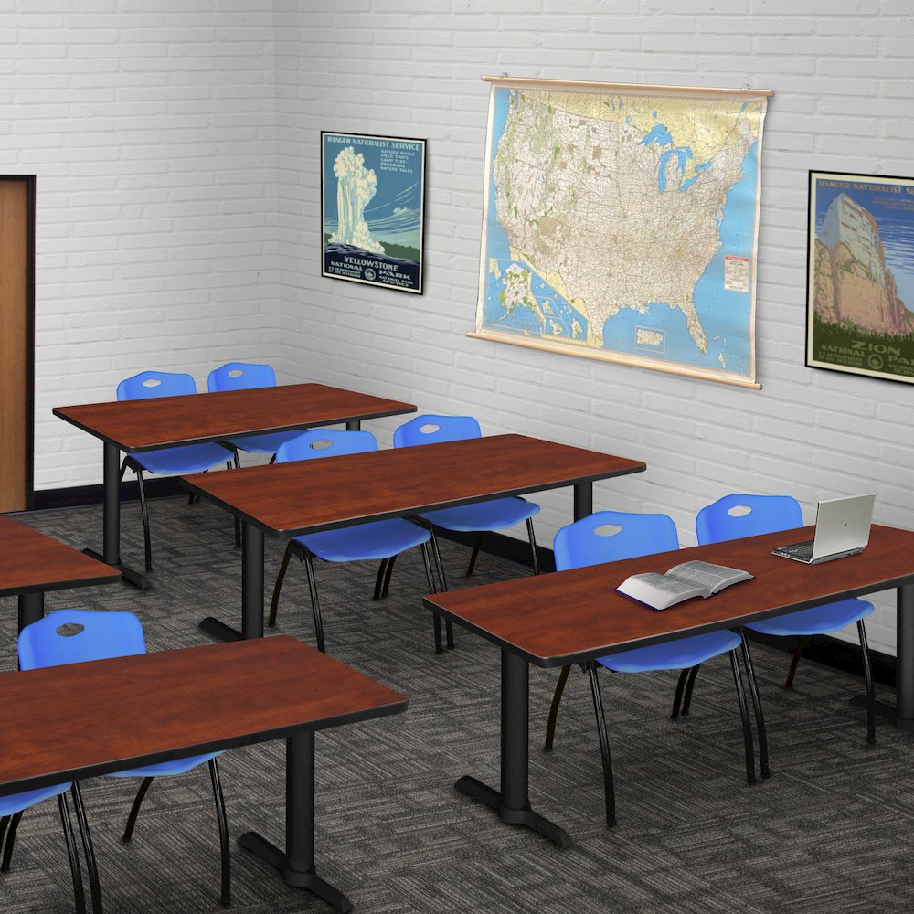72 x 24 in. T-Base Training Seminar Table- Cherry & 2 M Stack Chairs- Blue. Picture 8