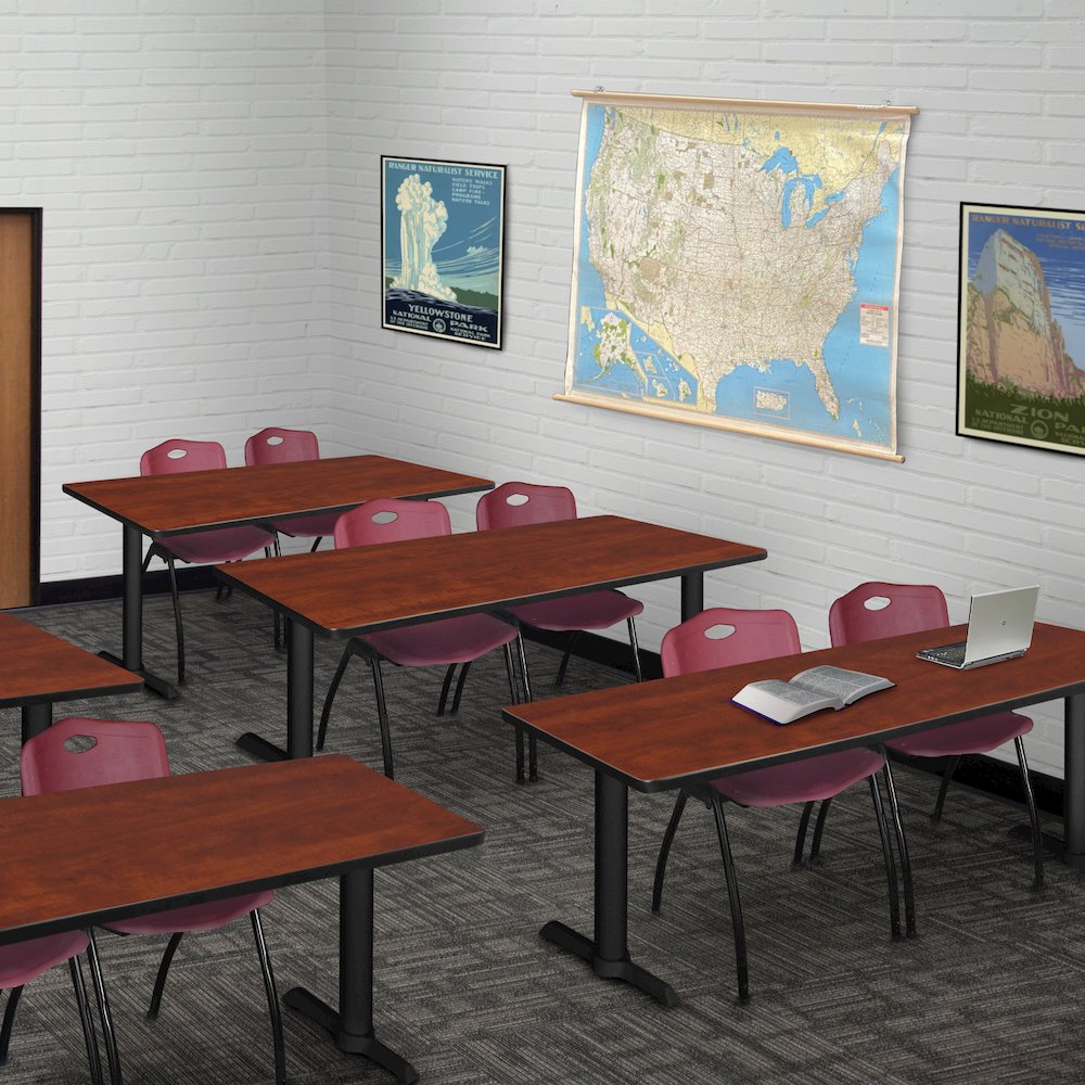 72 x 24 in. T-Base Training Seminar Table- Cherry & 2 M Stack Chairs- Burgundy. Picture 9