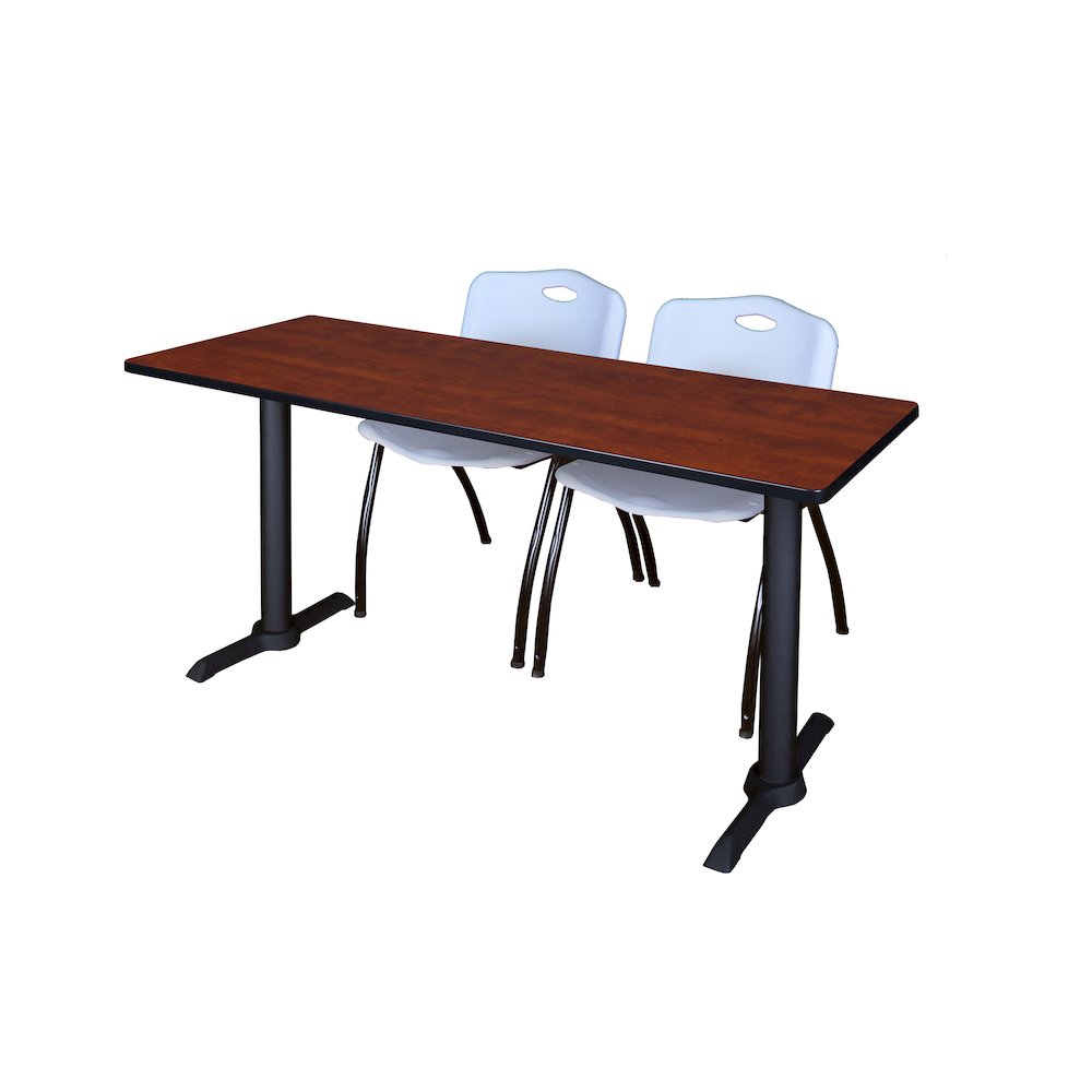 72 x 24 in. T-Base Training Seminar Table- Cherry & 2 M Stack Chairs- Grey. Picture 1