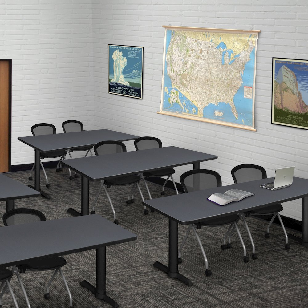 72 x 24 in. T-Base Training Seminar Table- Grey & 2 Cadence Nesting Chairs. Picture 8