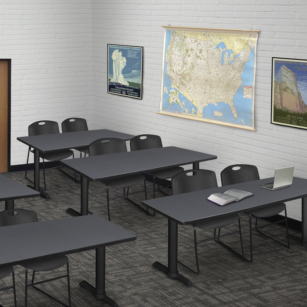 72 x 24 in. T-Base Training Seminar Table- Grey & 2 Zeng Stack Chairs- Black. Picture 8