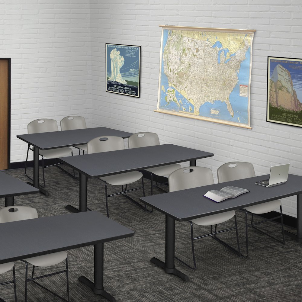 72 x 24 in. T-Base Training Seminar Table- Grey & 2 Zeng Stack Chairs- Grey. Picture 8