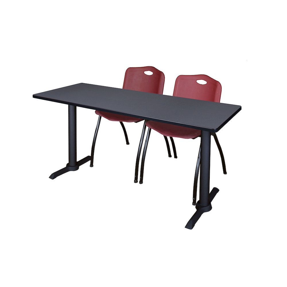 72 x 24 in. T-Base Training Seminar Table- Grey & 2 M Stack Chairs- Burgundy. Picture 1