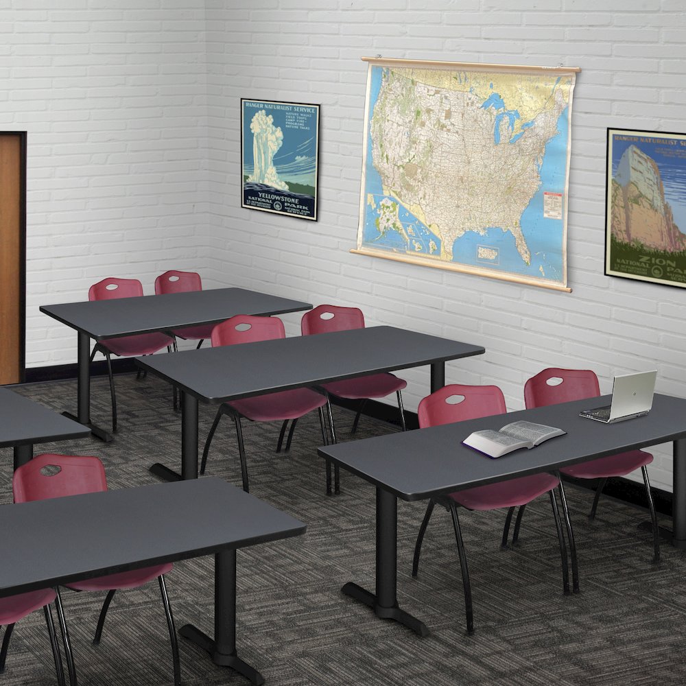 72 x 24 in. T-Base Training Seminar Table- Grey & 2 M Stack Chairs- Burgundy. Picture 8