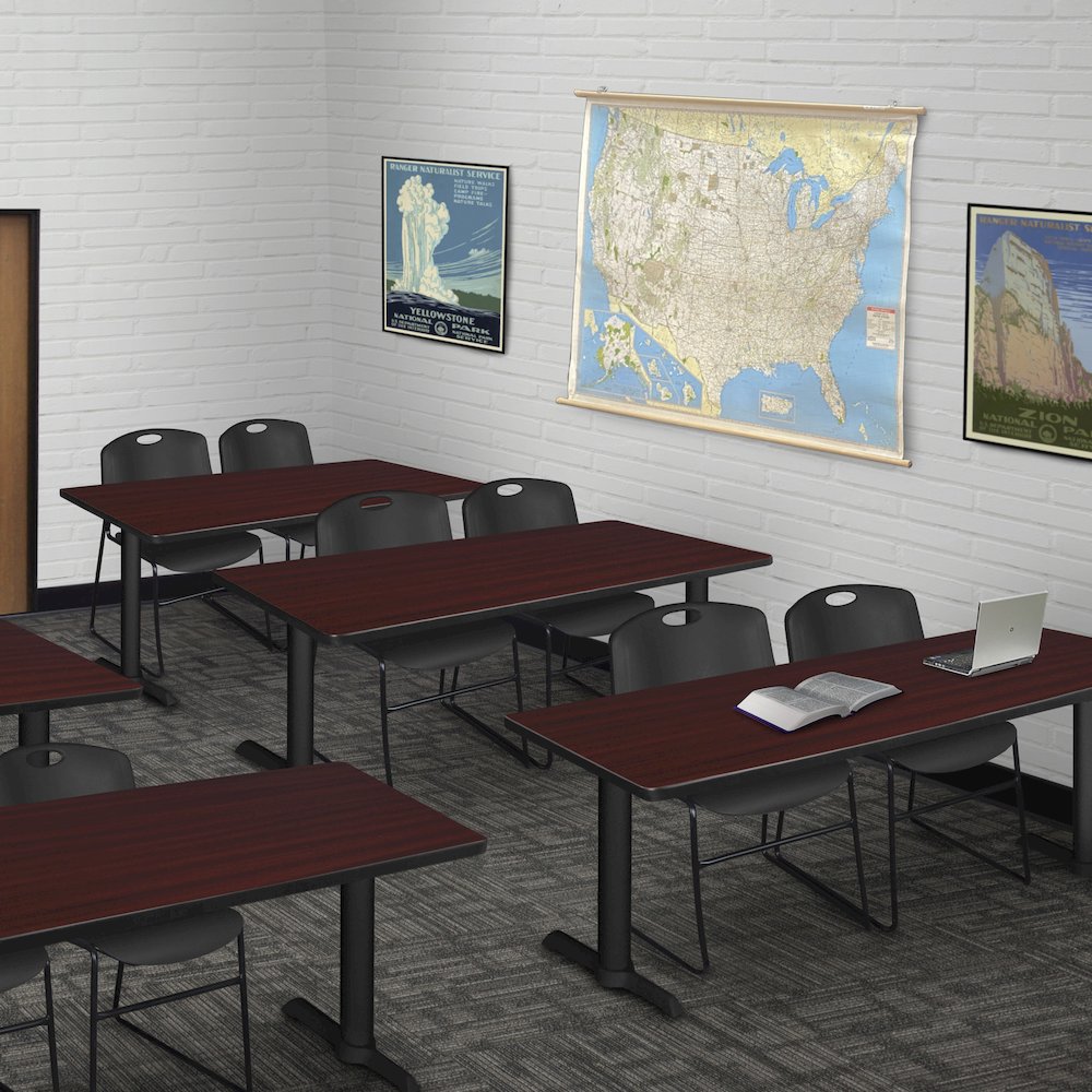72 x 24 in. T-Base Training Seminar Table- Mahogany & 2 Zeng Stack Chairs- Black. Picture 8
