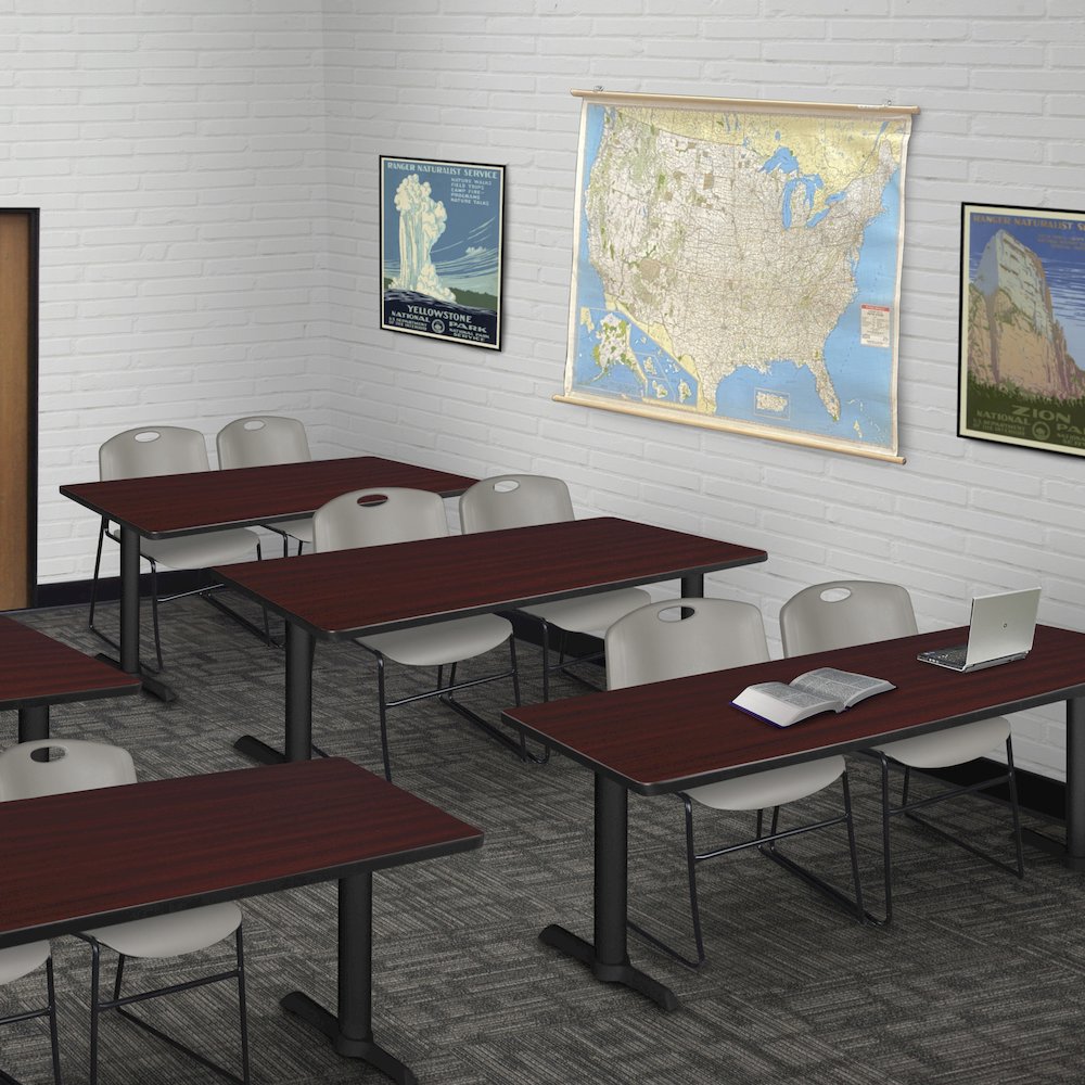 72 x 24 in. T-Base Training Seminar Table- Mahogany & 2 Zeng Stack Chairs- Grey. Picture 8