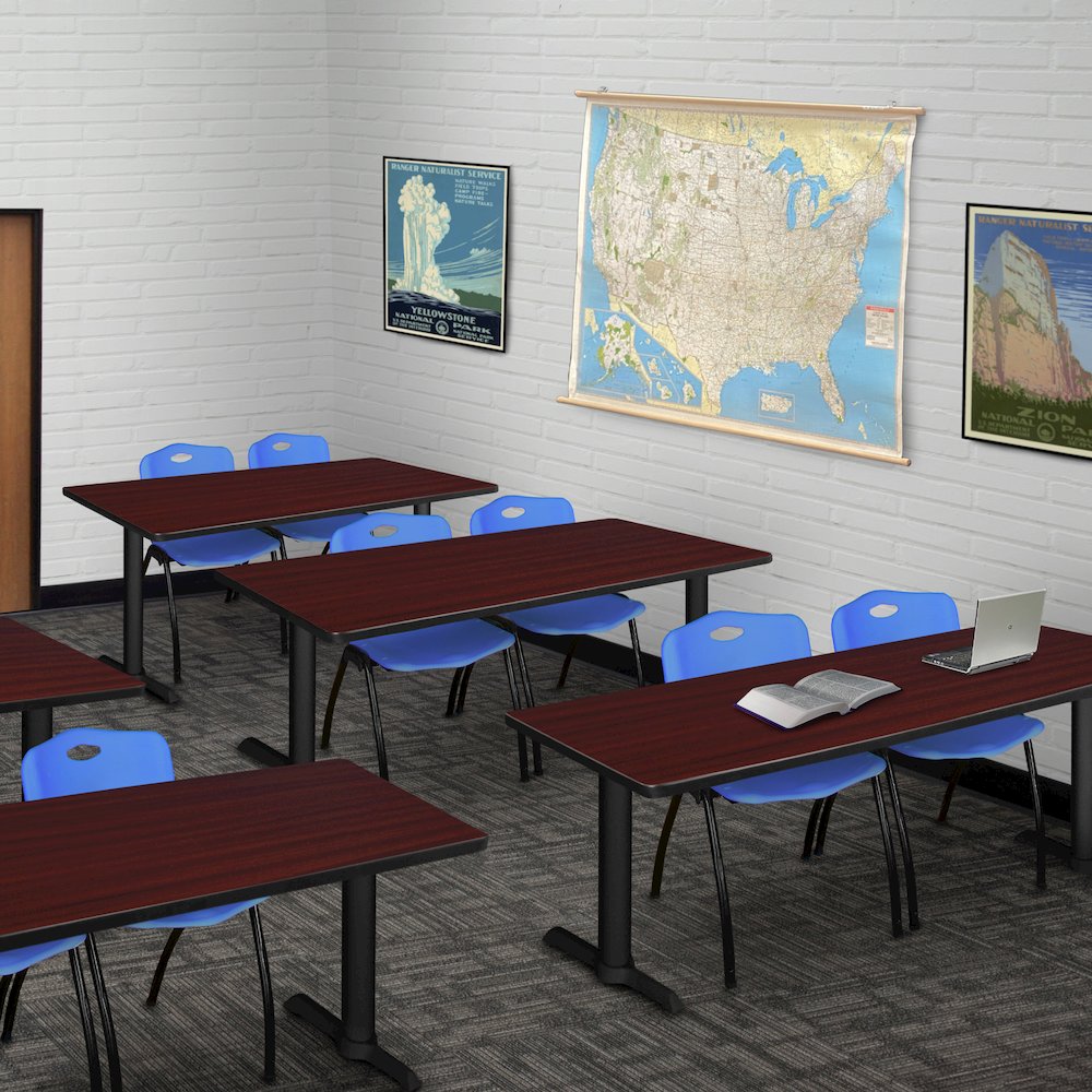 72 x 24 in. T-Base Training Seminar Table- Mahogany & 2 M Stack Chairs- Blue. Picture 8