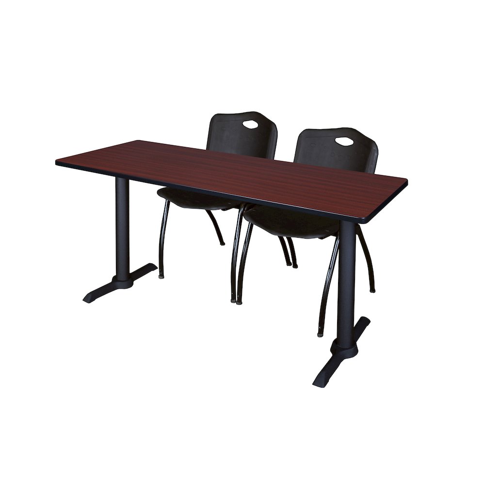 72 x 24 in. T-Base Training Seminar Table- Mahogany & 2 M Stack Chairs- Black. Picture 1
