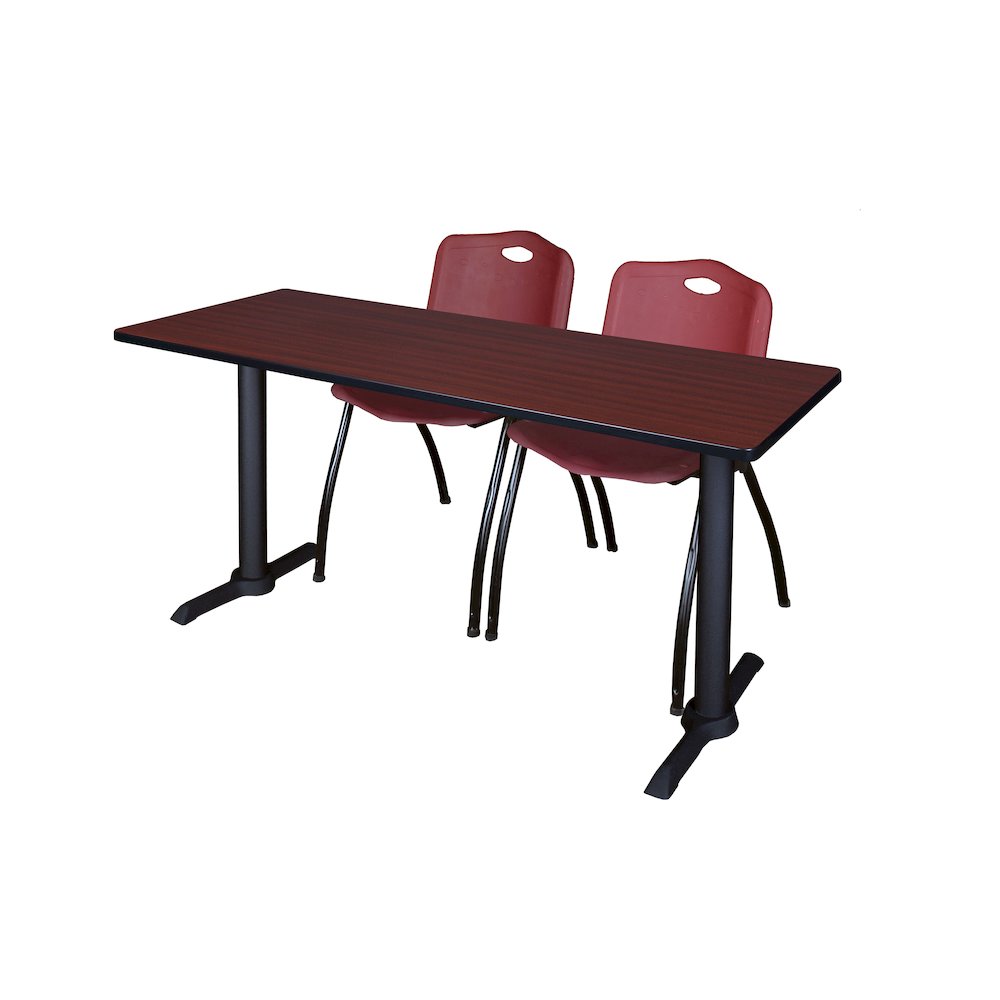72 x 24 in. T-Base Training Seminar Table- Mahogany & 2 M Stack Chairs- Burgundy. Picture 1