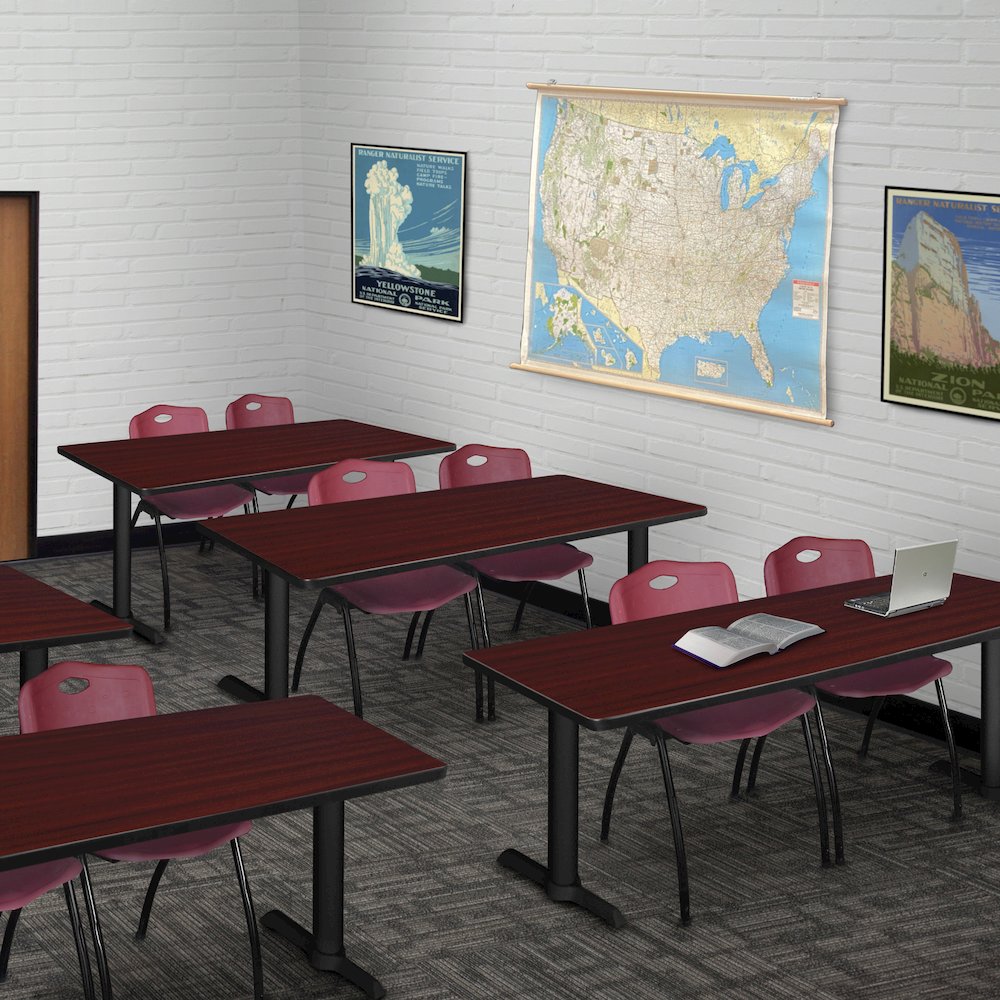 72 x 24 in. T-Base Training Seminar Table- Mahogany & 2 M Stack Chairs- Burgundy. Picture 8