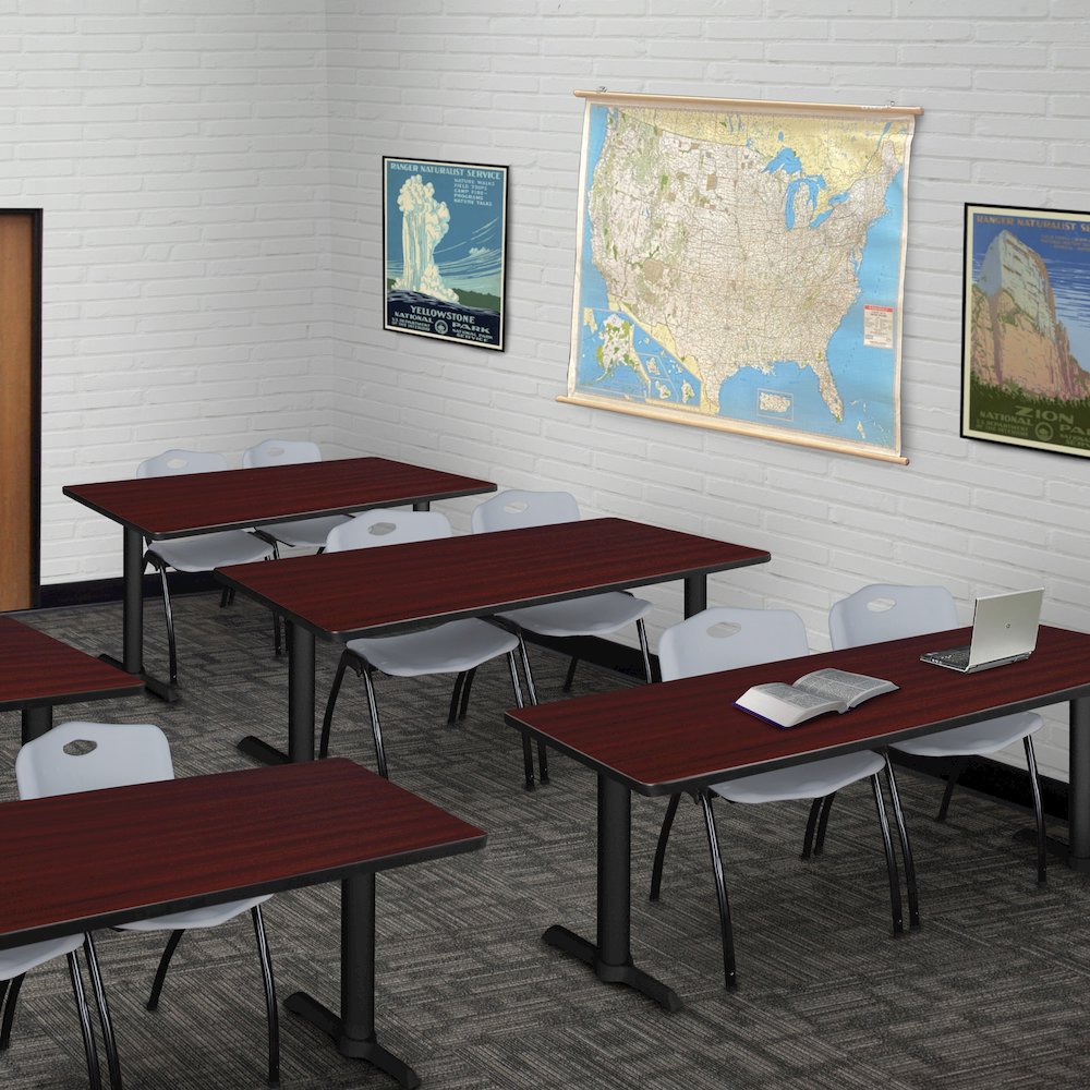 72 x 24 in. T-Base Training Seminar Table- Mahogany & 2 M Stack Chairs- Grey. Picture 8