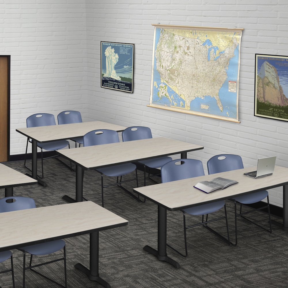 72 x 24 in. T-Base Training Seminar Table- Maple & 2 Zeng Stack Chairs- Blue. Picture 8