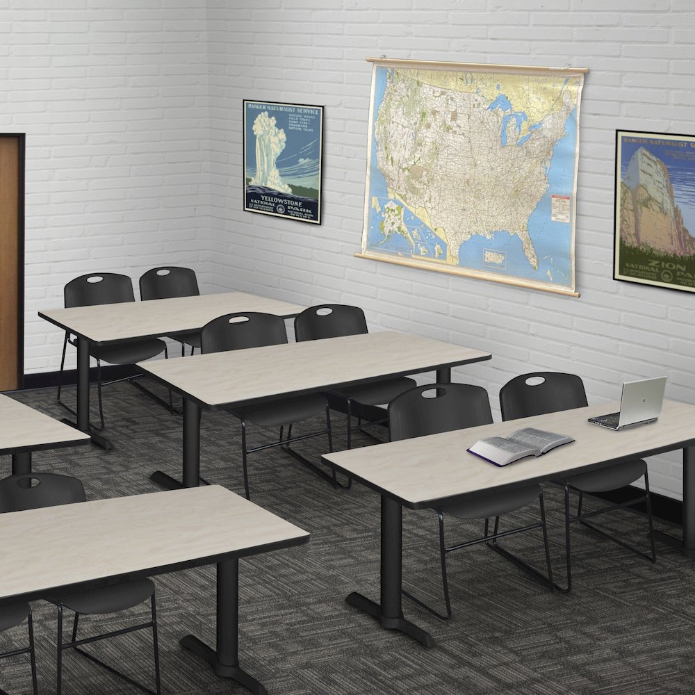 72 x 24 in. T-Base Training Seminar Table- Maple & 2 Zeng Stack Chairs- Black. Picture 8