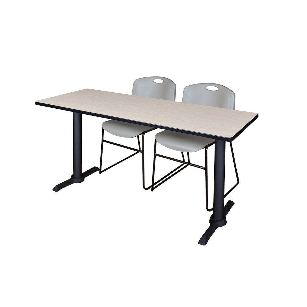 72 x 24 in. T-Base Training Seminar Table- Maple & 2 Zeng Stack Chairs- Grey. Picture 1