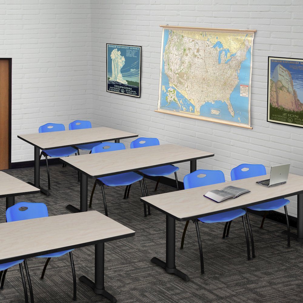 72 x 24 in. T-Base Training Seminar Table- Maple & 2 M Stack Chairs- Blue. Picture 8