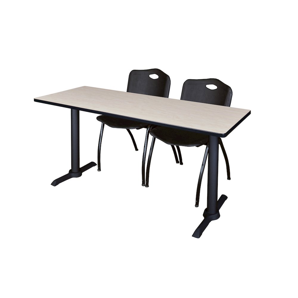 72 x 24 in. T-Base Training Seminar Table- Maple & 2 M Stack Chairs- Black. Picture 1