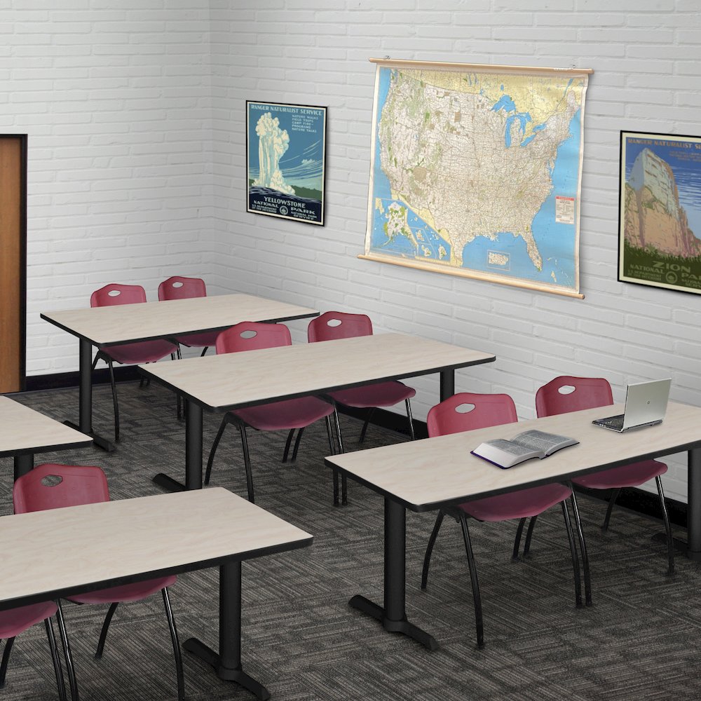 72 x 24 in. T-Base Training Seminar Table- Maple & 2 M Stack Chairs- Burgundy. Picture 8
