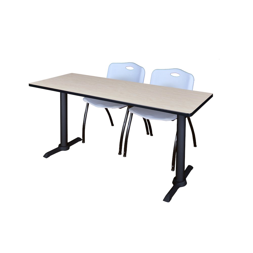 72 x 24 in. T-Base Training Seminar Table- Maple & 2 M Stack Chairs- Grey. Picture 1