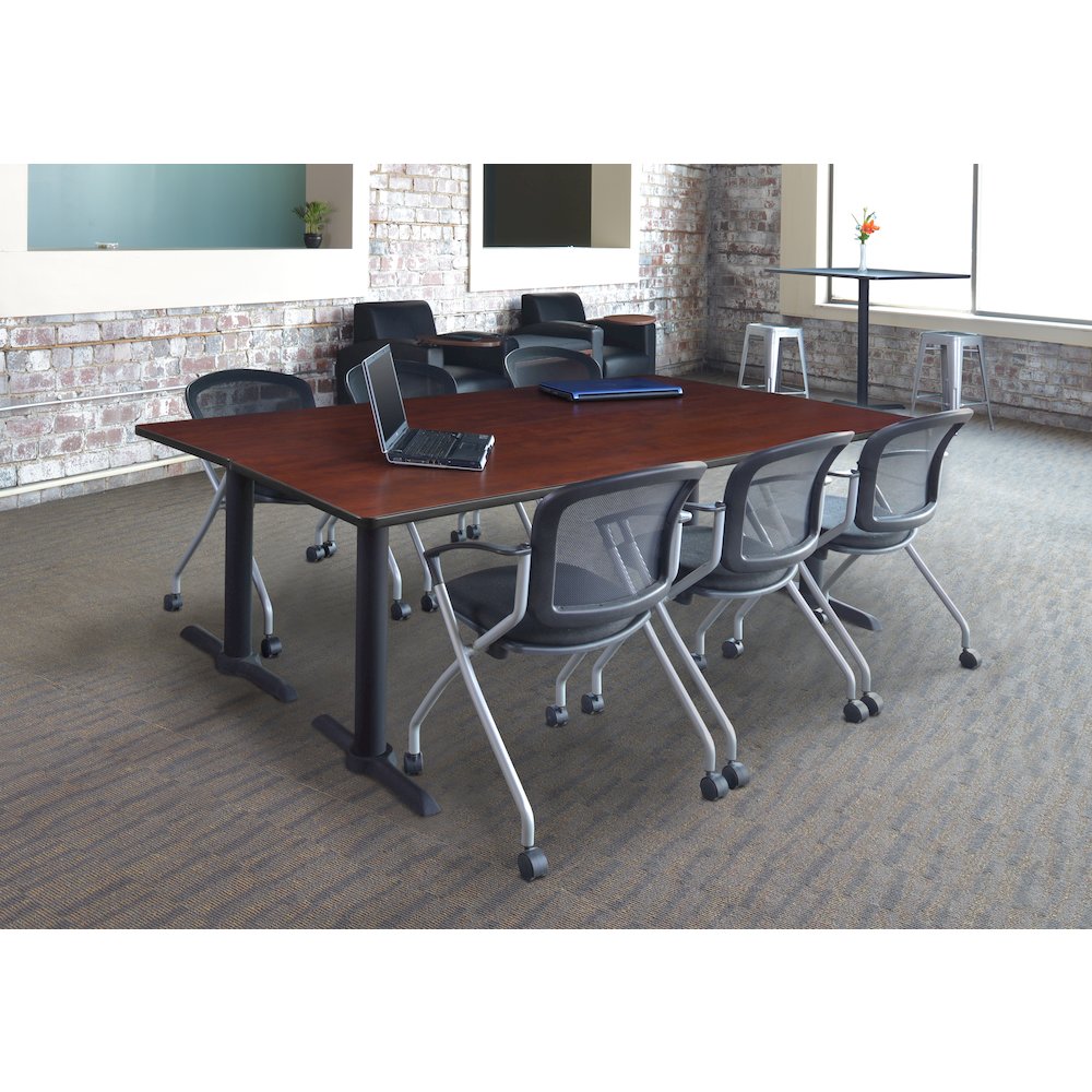 84 x 24 in. T-Base Training Seminar Table- Cherry & 3 Cadence Nesting Chairs. Picture 8