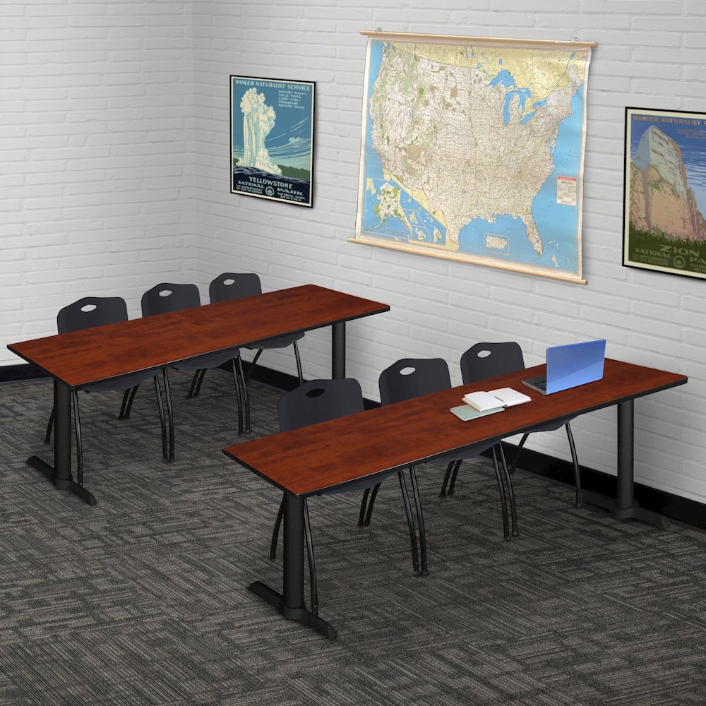 84 x 24 in. T-Base Training Seminar Table- Cherry & 3 M Stack Chairs- Black. Picture 8