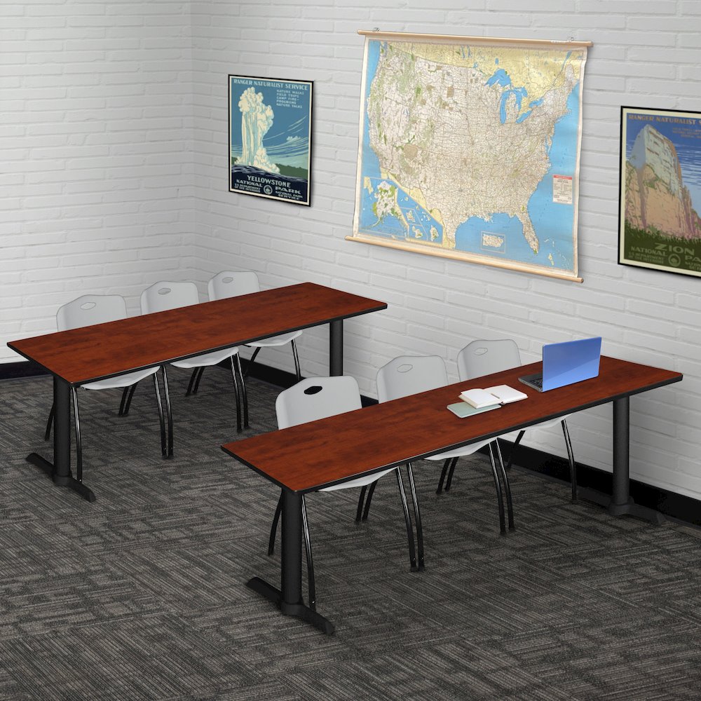 84 x 24 in. T-Base Training Seminar Table- Cherry & 3 M Stack Chairs- Grey. Picture 8