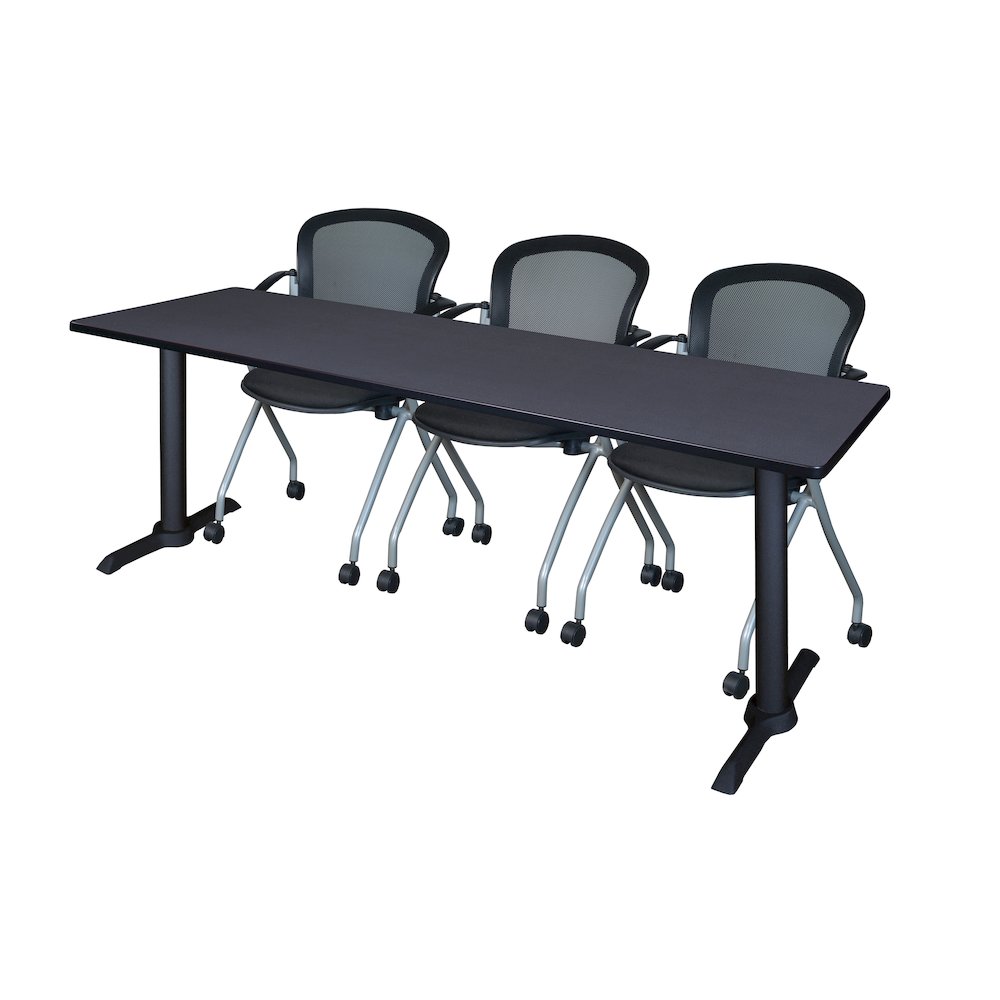 84 x 24 in. T-Base Training Seminar Table- Grey & 3 Cadence Nesting Chairs. Picture 1