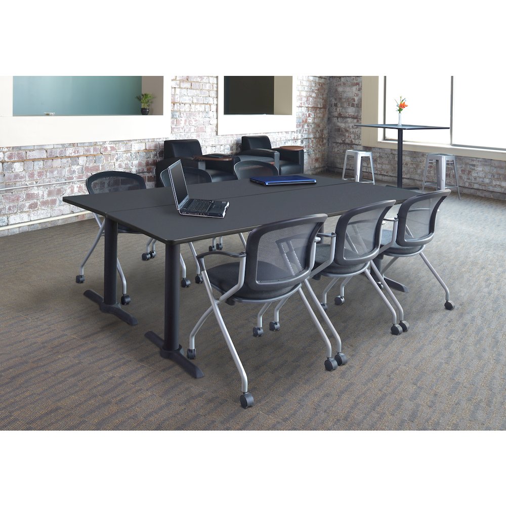 84 x 24 in. T-Base Training Seminar Table- Grey & 3 Cadence Nesting Chairs. Picture 8