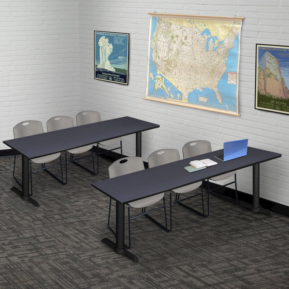 84 x 24 in. T-Base Training Seminar Table- Grey & 3 Zeng Stack Chairs- Grey. Picture 8