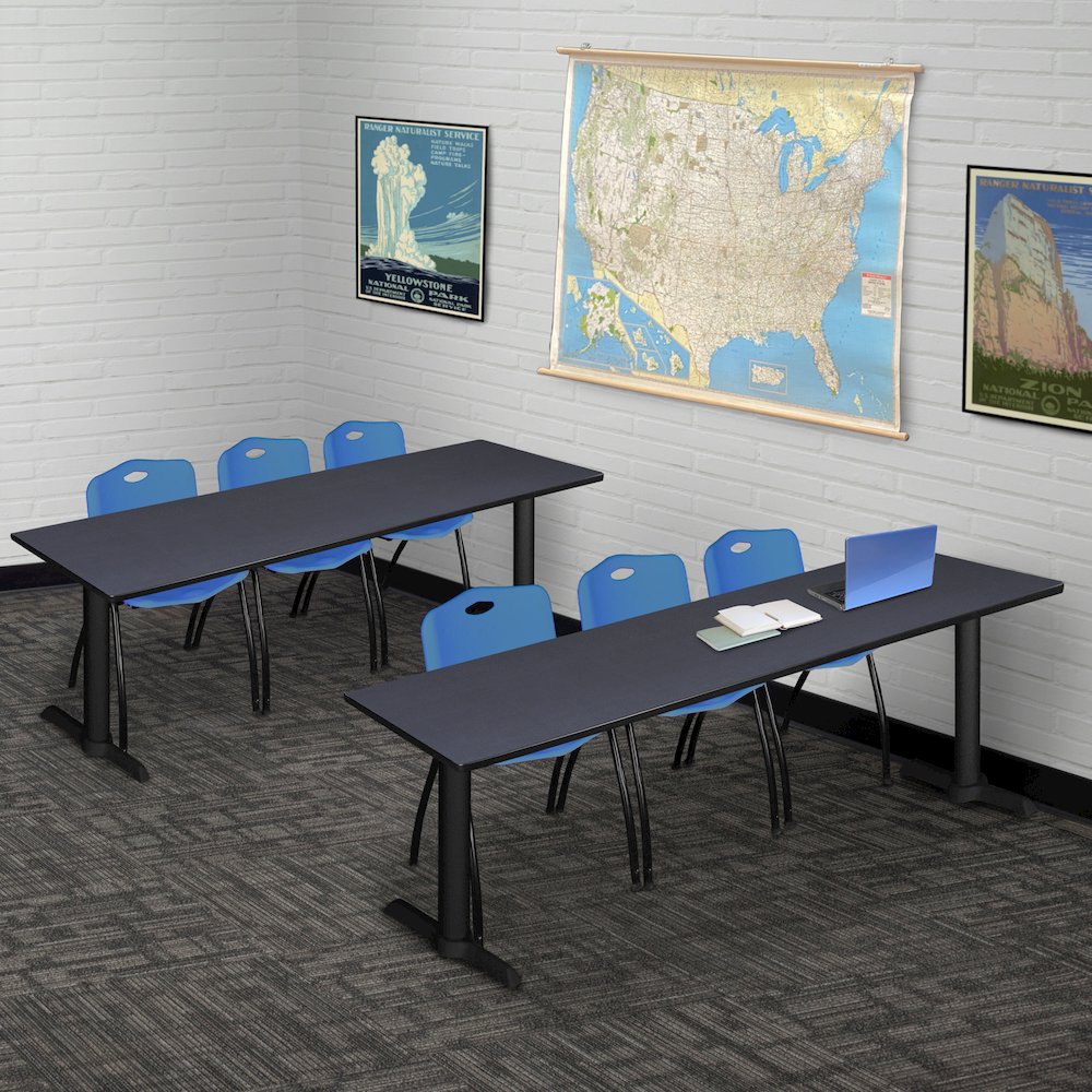 84 x 24 in. T-Base Training Seminar Table- Grey & 3 M Stack Chairs- Blue. Picture 8