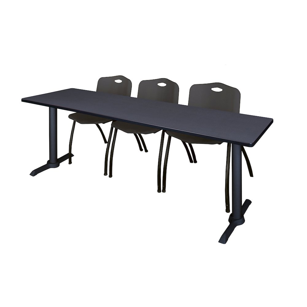 84 x 24 in. T-Base Training Seminar Table- Grey & 3 M Stack Chairs- Black. Picture 1