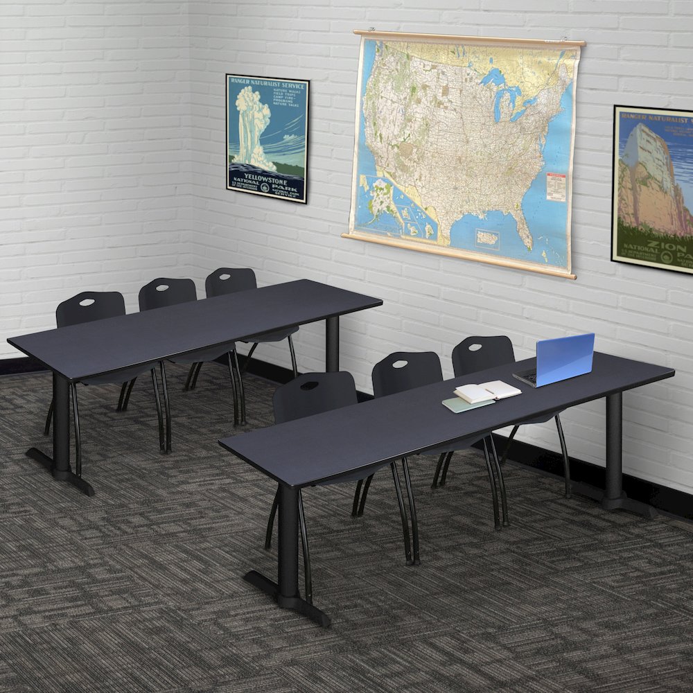 84 x 24 in. T-Base Training Seminar Table- Grey & 3 M Stack Chairs- Black. Picture 8