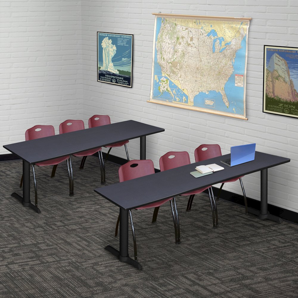 84 x 24 in. T-Base Training Seminar Table- Grey & 3 M Stack Chairs- Burgundy. Picture 8
