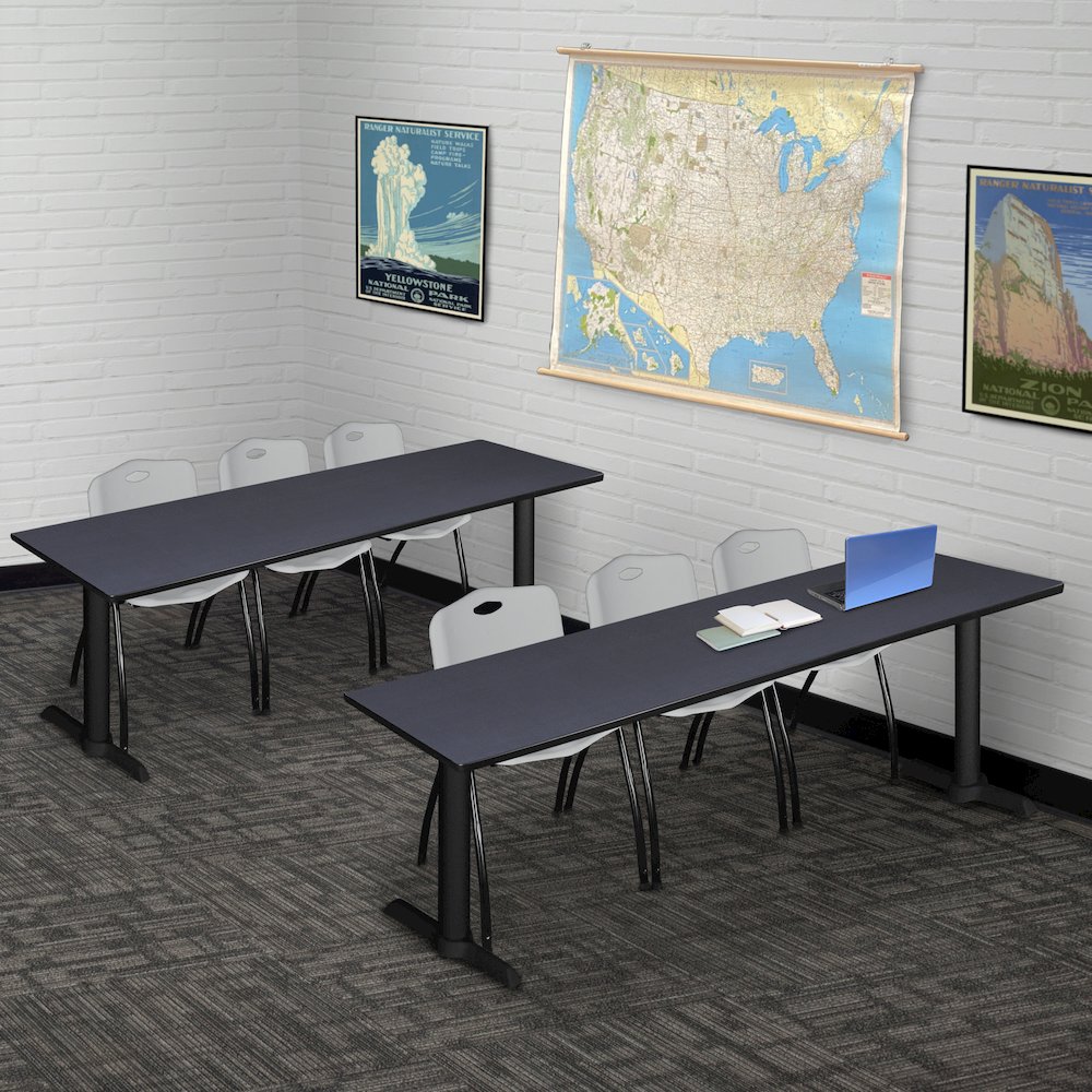 84 x 24 in. T-Base Training Seminar Table- Grey & 3 M Stack Chairs- Grey. Picture 8