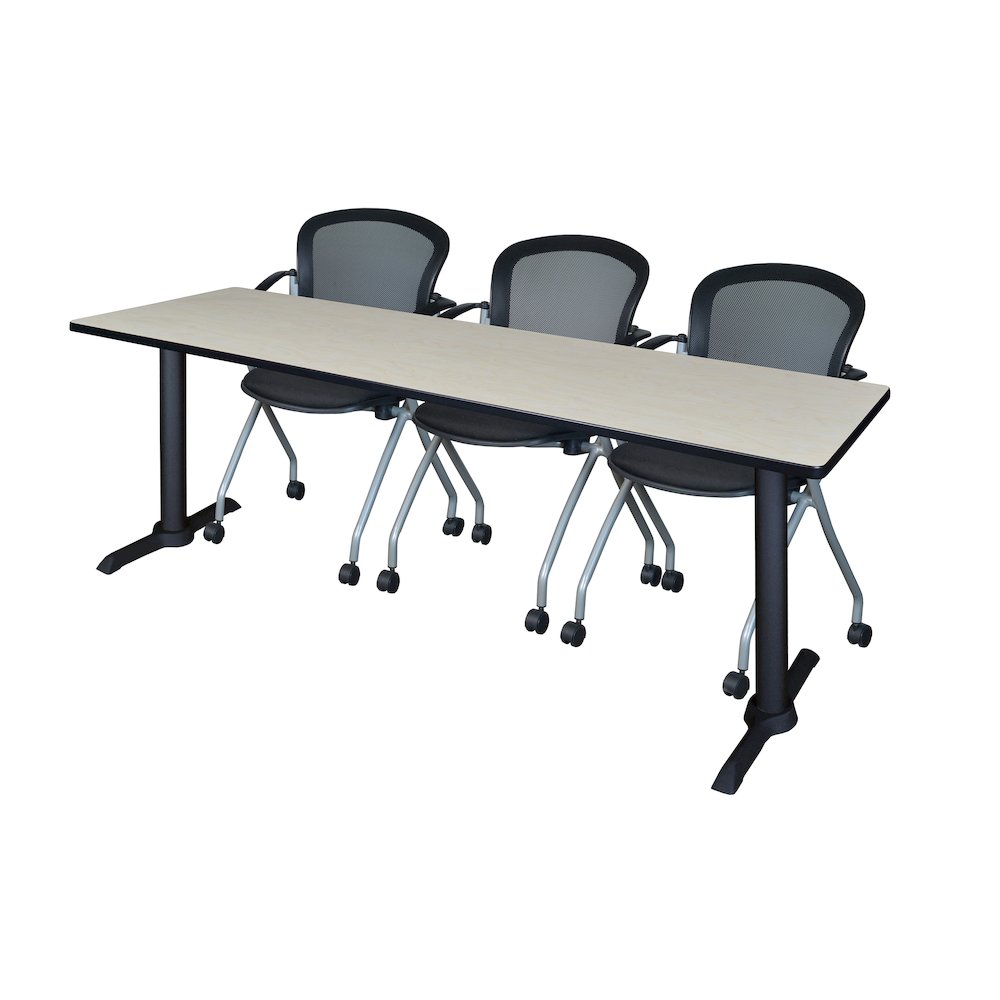 84 x 24 in. T-Base Training Seminar Table- Maple & 3 Cadence Nesting Chairs. Picture 1