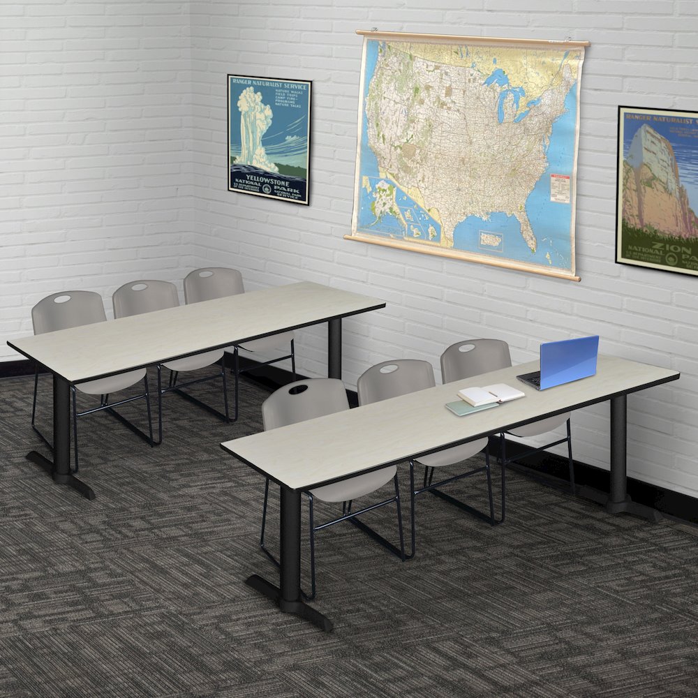 84 x 24 in. T-Base Training Seminar Table- Maple & 3 Zeng Stack Chairs- Grey. Picture 8
