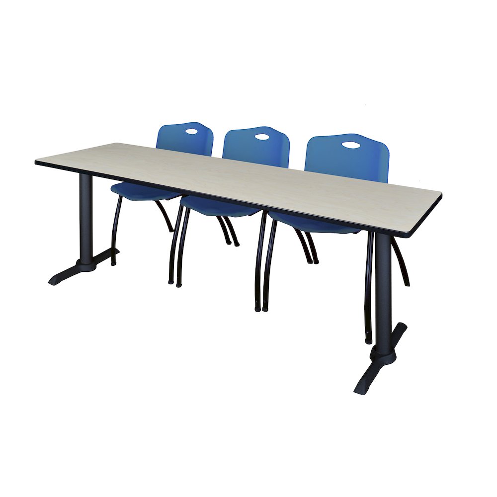 84 x 24 in. T-Base Training Seminar Table- Maple & 3 M Stack Chairs- Blue. Picture 1